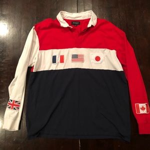 Long sleeve polo multi-flag